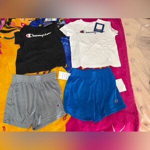 Champion Logo Tee and Shorts Set - Black, White, Blue, Gray
